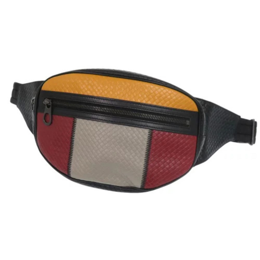 Bottega Veneta Intrecciato Body Bag Leather Black Yellow Waist